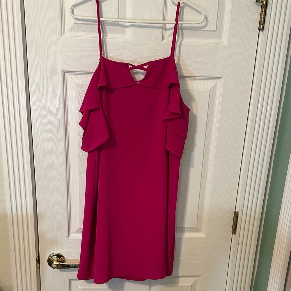 Fuchsia Cold Shoulder Ruffle Dress Women’s Large